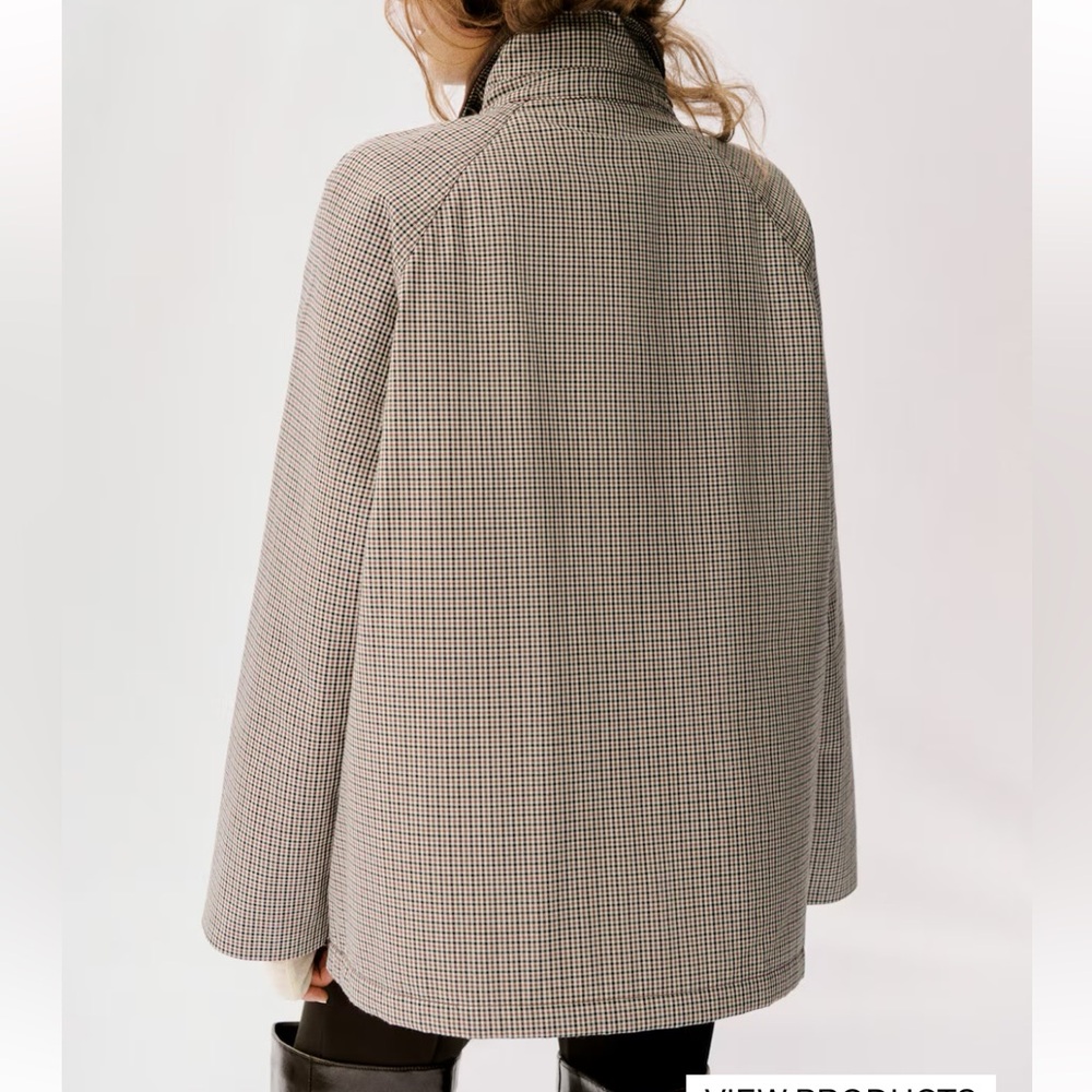 H&M Checkered/ Plain Jacket With Corduroy Collar Brown/ Navy print NWT - Picture 4 of 7